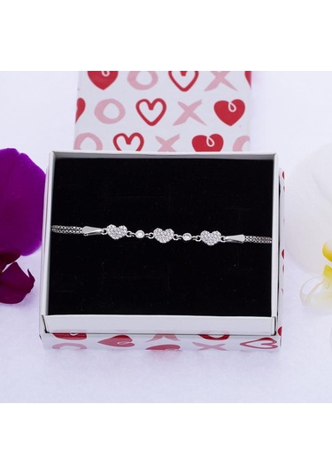 Nagiss Kalp Küçük Model Zirkon Taşlı 925 Ayar Gümüş Kadın Bileklik