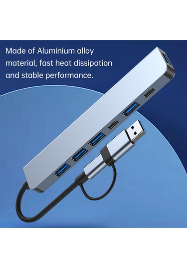 Mufunye Alüminyum Kasa 7-in-1 Usb Hub: Usb3.0 5gbps + 4xusb2.0 + Pd 5w + Usb-c Çevirici, Gri Renk