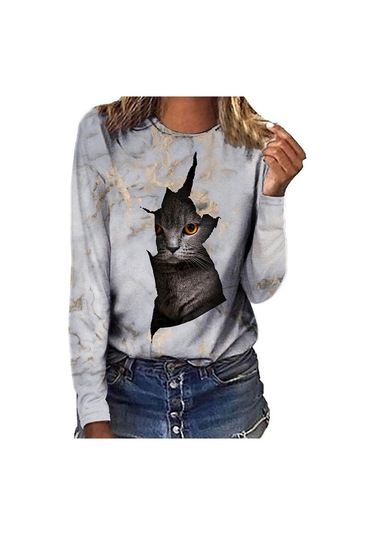 Gümüş Komik Sevimli Kedi 3d Baskı Gömlek Rahat Kazaklar Kadın Kıyafetleri İlkbahar Sonbahar Uzun Kollu Tişörtler Kadın Giyim Moda Üst Giyim Gümüş Gümüş Komik Sevimli Kedi 3d Baskı Gömlek Rahat Kazaklar Kadın Kıyafetleri İlkbahar Sonbahar Uzun Kollu Tişörtler Kadın Giyim Moda Üst Giyim Gümüş