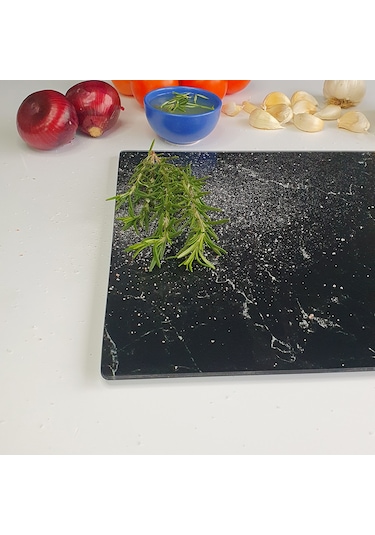 Decorita Cam Kesme Tahtası | Siyah Mermer Görünümlü | 29cm x 34cm