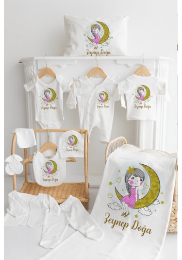 Bebewini %100 Pamuk Baskılı 11'li İsimli Hastane Çıkışı M17 Ekru