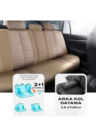 Panda Londra Serisi İngiliz Jakar Kumaş Oto Koltuk Kılıfı - Bej