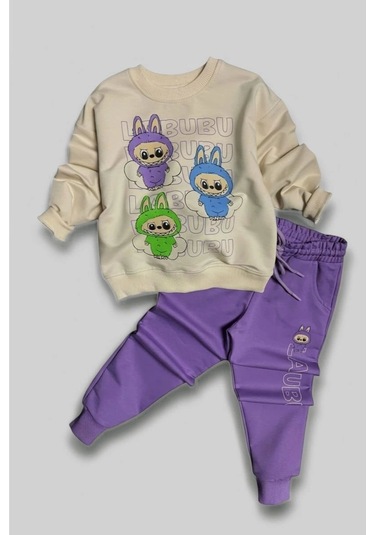 Labubu Desenli Kız Çocuk Lila Renk Eşofman Takım 2 Li Set Lila