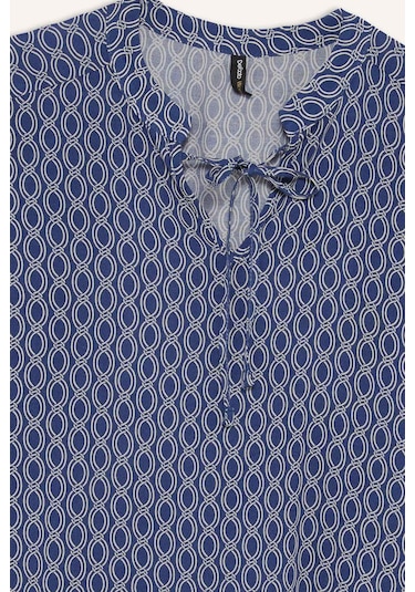 DeFacto Regular Fit Bağcıklı Yaka Desenli Uzun Kollu Bluz N1809AZ25SPIN69