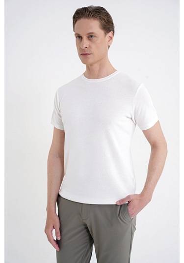 Efor Comfort Fit Rayon Karışımlı Ekru Bisiklet Yaka Tişört Ts 925