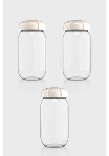 Renga Rhea 1000 Ml Bej Kapaklı 3'lü Cam Kavanoz Seti 131012 Bej