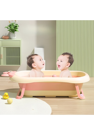 Katlanabilir Termometreli Bebek Küveti Filesi Bebek Havuzu Pembe