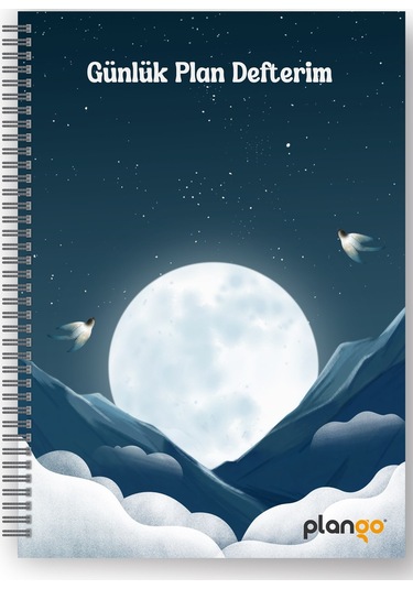 Ay Ve Bulutlar Spiralli Günlük Planlama Defteri - Planlayıcı Defter Beyaz - Mor