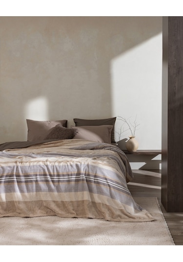 Mozel Çift Kişilik Welsoft Baskılı Battaniye - Bej/gri 8684427292341 Çok Renkli