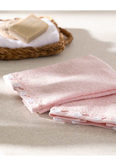 Jeanne Kroşeli 2'li %100 Pamuk El Havlusu - Pudra - 30x40 Cm 8684427204597 Pudra