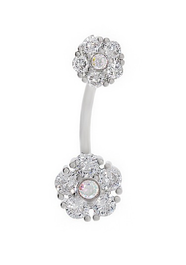 Kadın İkili Çiçek Model Taşlı Çelik Piercing Gümüş