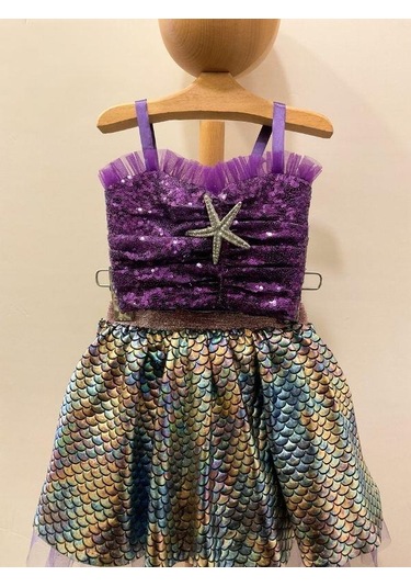 Kız Çocuk Croplu Tütülü Deniz Kızı Kostümü-15769 Mor
