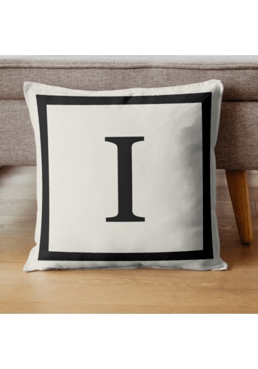 Harfli Kırlent Kılıfı - I Harfi - Dekoratif Kırlent Kılıfı Krem