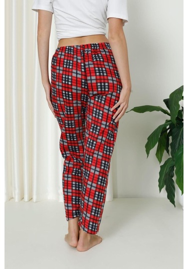 Luxury Soft Welsoft Polar Desenli Kurdeleli Kışlık Pijama Altı Pantolon Siyah Kırmızı Ekose Siyah - Kırmızı
