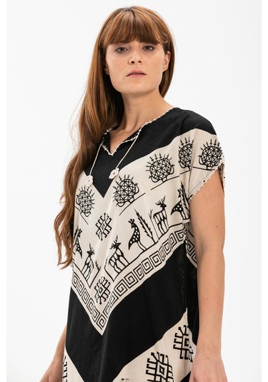 Kısa Kol Pamuk Hitit Uzun Elbise V Siyah V Siyah-v Siyah