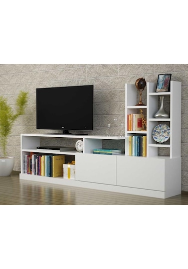 Dekorister Dolunay Kitaplıklı Tv Ünitesi Beyaz