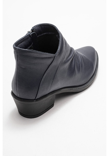 Rule Lacivert Hakiki Deri Kadın Kalın Topuklu Bot Lacivert