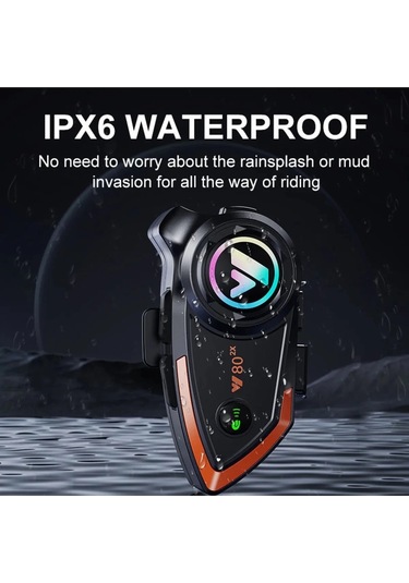 Yeni Model Y80-2x Motosiklet İntercom 2 Kişilik Bağlantı Rgb Işıklı Bluetooth Kulaklık Seti