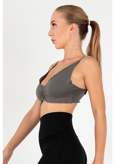 Doremi Büzgü Detay Ayarlanabilir Askılı Kadın Büstiyer Gri