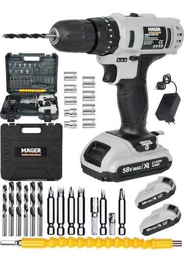 Mager 58 Wat 8 Ah Bakır Sargı Yedek Akülü Darbeli Vidalama Şarjlı Matkap