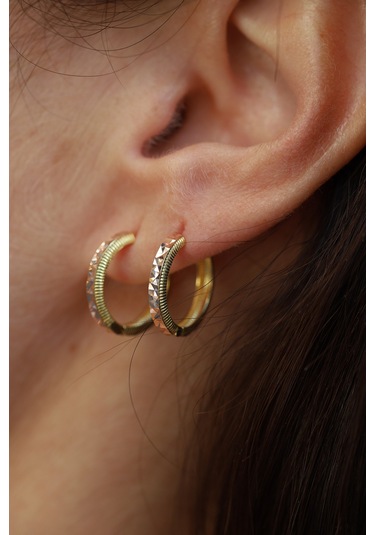 14 Ayar Altın Kalemli Ajda Model Halka Küpe Kp34098 Sarı Altın