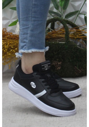 Fort Row Luna Siyah Beyaz Rahat Hafif Sneaker Kadın Spor Ayakkabı 001