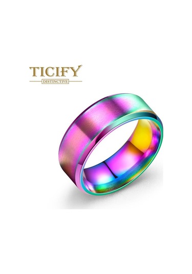 Çok Renkli Dikili Eğik Fırçalama Titanyum Çelik Yüzük Erkek Çift Yüzük Gandal Takı Çok Renkli