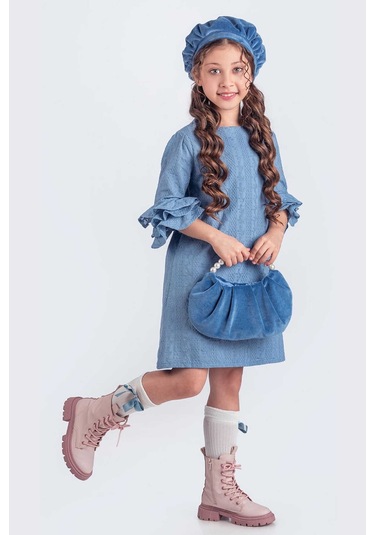 İndigo Valon Kesim Şapkalı-çantalı Elbise İndigo