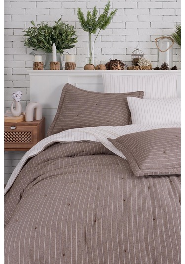 İyi Geceler İstanbul Soft Dreams Kahve Çift Kişilik %100 Pamuk Natural Yatak Örtü Seti Kahverengi
