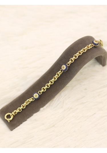 14 Ayar Altın Mavi Gözlü Nazarlı Doç Bileklik Altın