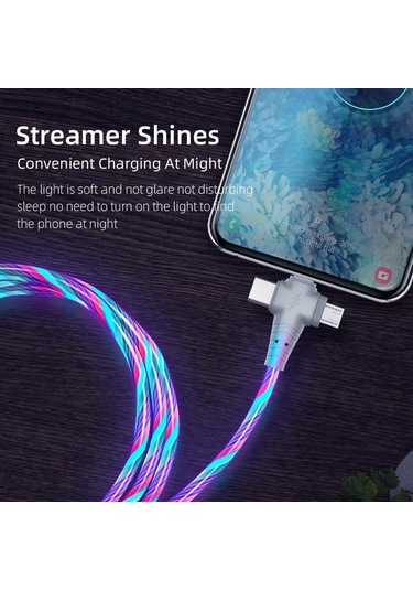 Jms  Vaorlo 3 In 1 Parlayan Şarj Kablosu 2.1a Hızlı Şarj Akışı Aydınlık Aydınlatma Usb Kablosu Samsung İos Uyumlu Xiaomi Huawei