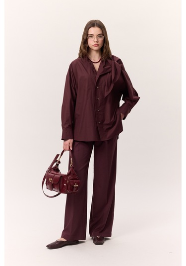 Bağlamalı Detaylı Tasarım Gömlek Bordo Bordo