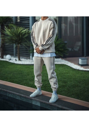 Lulikwear 3 İplik Sweatshirt Ve Eşofman Takımı Krem