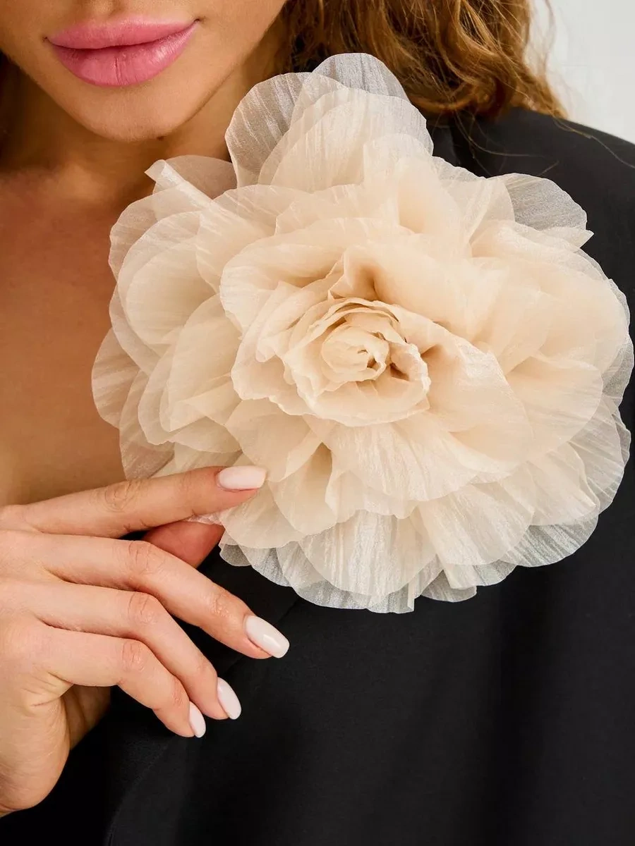 Labbıje Büyük Broş Kumaş Çiçek Fiyonk 216119941 Bej