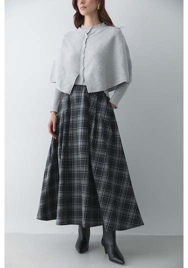 Antrasit Gri Deri Şeritli Ekoseli Etek - 4977 Antrasit - Gri