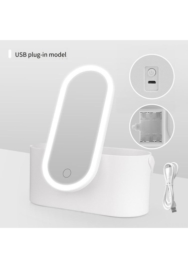 Yifomall Pembe Usb Şarjlı Led Aydınlatmalı Makyaj Aynası Ve Saklama Kutusu