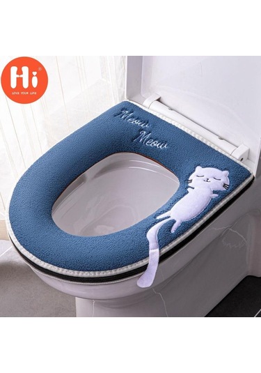 Mavi Evrensel Klozet Kapağı Yuvarlak Klozet Kapağı Cus On Banyo Lavabo Kapağı Mat Kış T Ck Sıcak Yıkanabilir Kedi Karikatür Sevimli Klozet Kapakları