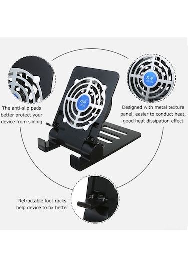 Fastbuy Siyah Cep Telefonu Tablet Soğutma Stantı, Ayarlanabilir Fanlı Düşük Gürültülü Evrensel Tutucu