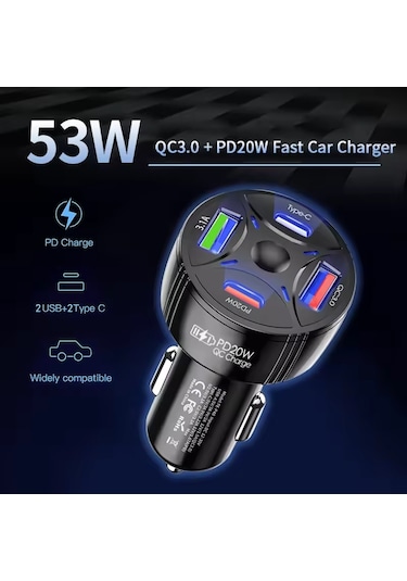 P48 4 İn 1 Pd20w + Qc3.0 Araç İçi Çakmaklık Hızlı Şarj Başlığı