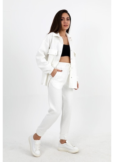 Jakarlı Kapitone İkili Takım - Ekru-ekru Ekru