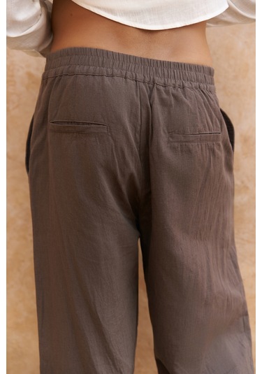 Fyfaha Bol Paça Erkek Kahve Keten Pantolon Kahve