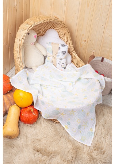 Luckka 3'lü Çok Amaçlı Müslin Örtü Seti - 75x75 Cm - Ztc200 Ekru Ekru