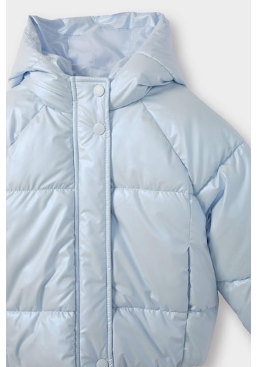 Defacto Kız Bebek Kapüşonlu Fermuarlı Çıtçıtlı Şişme Mont E7985a525aube216 Mavi