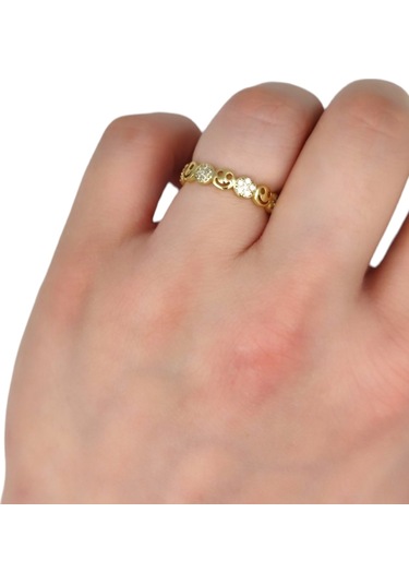 Xupıng Taşlı Güler Yüz Yüzük Gold - 12 Beyaz