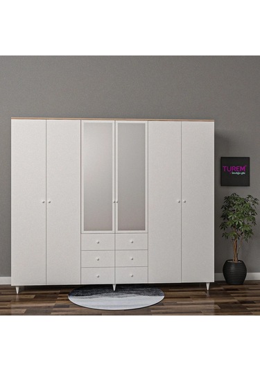 Vision 6 Kapılı 6 Çekmeceli Gardrop Mdf Sis Gri