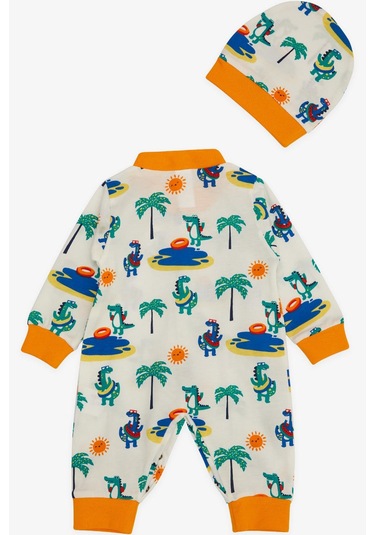 Breeze Erkek Bebek Tulum Tatil Temalı Hayvancık Desenli 0-6 Ay, Beyaz Beyaz