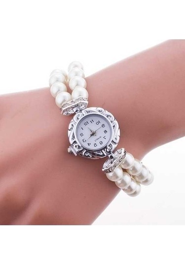 Bosphorusboutique02 İnci Bilezik Saatleri Kadınlar İçin Zarif Kol Saatleri Gündelik Moda Çok Renkli Beyaz Çok Renkli