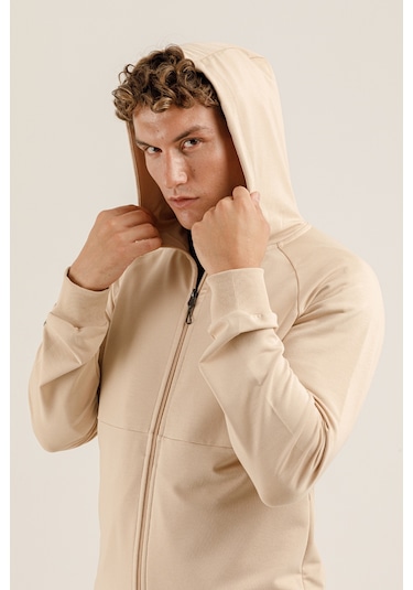 Airlife Saturn Ur7 Pro I Tam Boy Fermuarlı Erkek Kapüşonlu Sweatshirt Bej