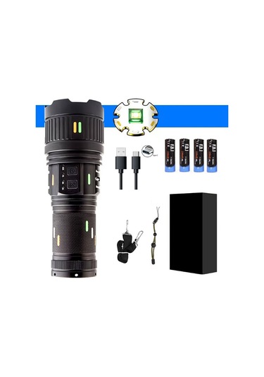 Pro F-3001 Alüminyum Tg Led Güç Göstergeli Type-c Şarjlı El Feneri 100 W Açık Gri