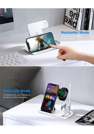 Yunboo Beyaz Euro Standartlı Qı Onaylı 4-in-1 Kablosuz Şarj Aleti: İphone Uyumlu, Saat, Kulaklık Ve Kalem İçin